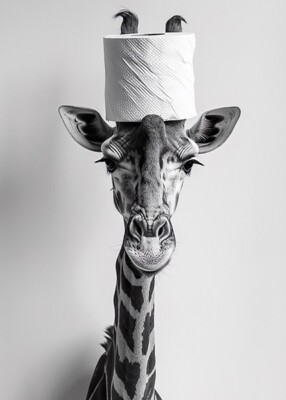 Giraffe With Toilet Paper On Head #1 - Cute Funny Bathroom - Poster