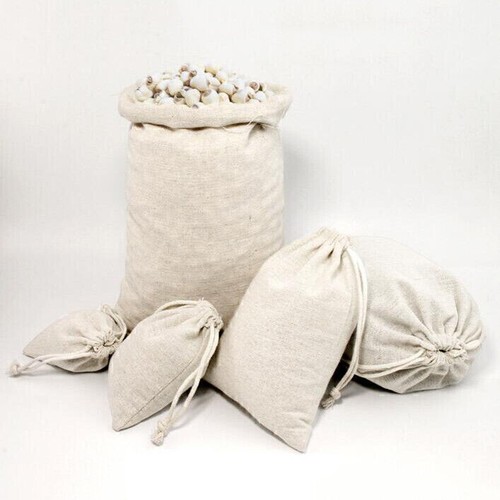 Cotton Canvas Drawstring Storage Pouch 10-100pcs Calico Beach Bags Linen Tote AU - Picture 8 of 10