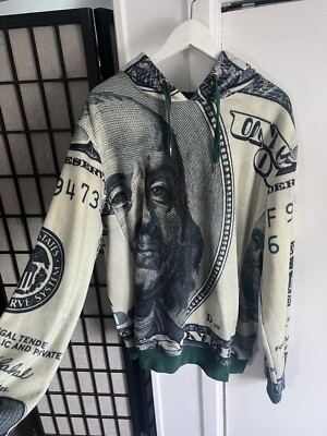 VTG Ben franklin $100 hundreds Hudson green Stain Bill hoodie sweatshirt Size Xl