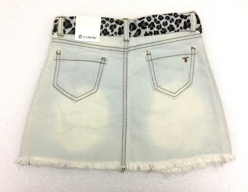 Tractr Girl's Kids Light Wash Denim Stretch Weathered Hem Skort Skirt Shorts - Picture 2 of 7