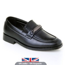 Jungen schwarz formelle Schuhe Kunstleder Slipper Hochzeit Kommunion Anzüge UK Designer