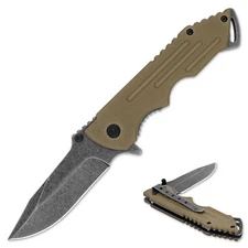 Spring Assisted Tactical Folding Knife | G10 Handle | Stonewash Drop Point Blade