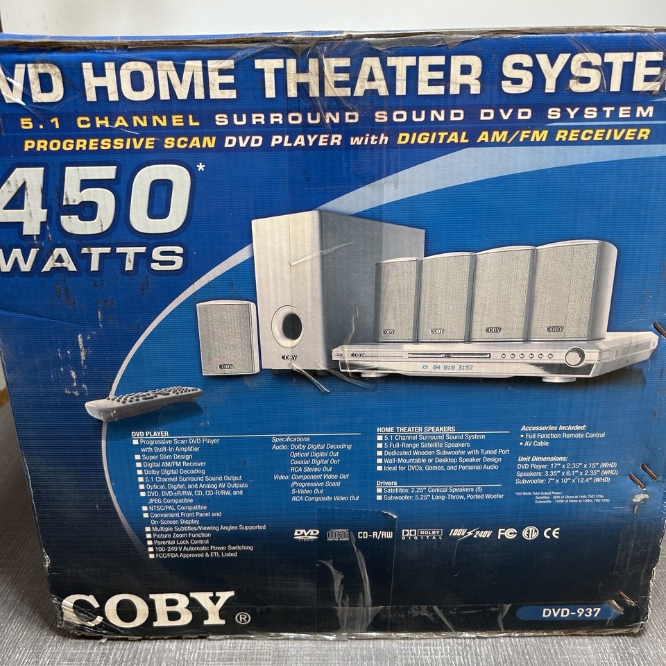 COBY DVD937 5.1 SURROUND DVD HOME THEATER SYSTEM 450 WATTS NEW IN BOX