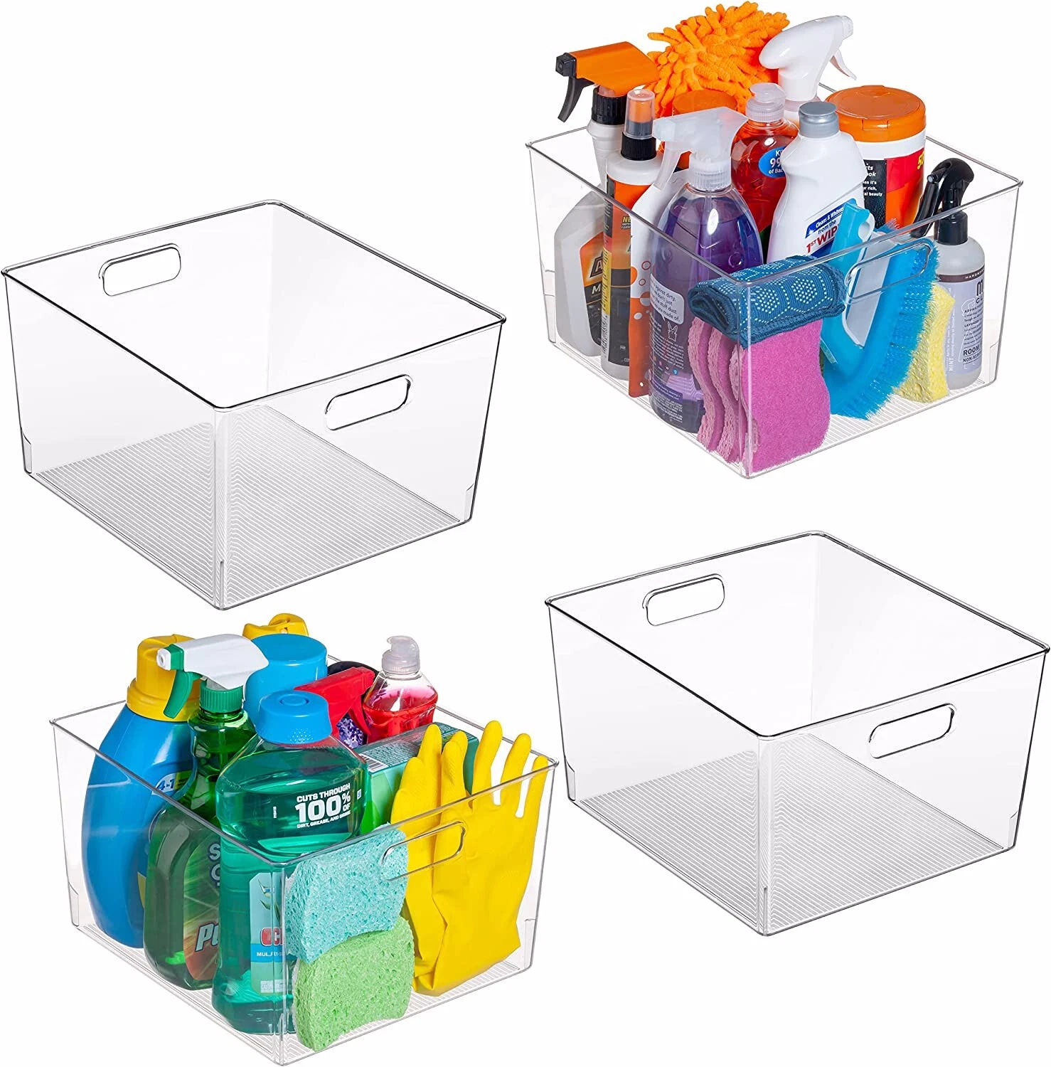 New - 4 Pack XLarge Plastic Storage Organizer Container Bins with Cutout Handles