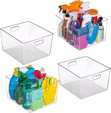 New - 4 Pack XLarge Plastic Storage Organizer Container Bins with Cutout Handles