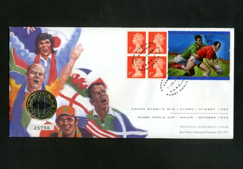 GB ROYAL MINT Coin FDC 1999  1st Oct Rugby World Cup bklt pane Cardiff S+6y++++X