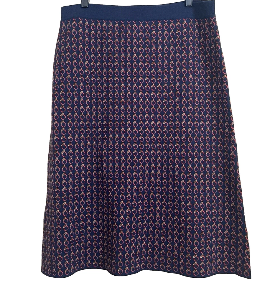 J. Falda Suéter Crew Midi XL Lana Merino Tejida Anillo Geométrico Estampado NUEVO CON ETIQUETAS AR493 Foto 3 de 4