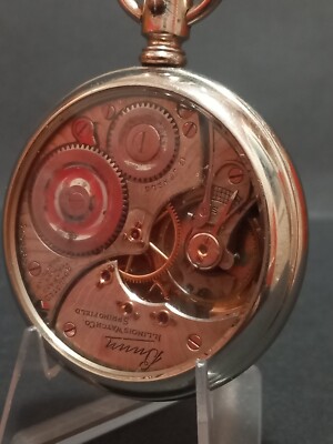 Reloj de bolsillo Illinois USA Grado Bunn de 1919 en caja salesman