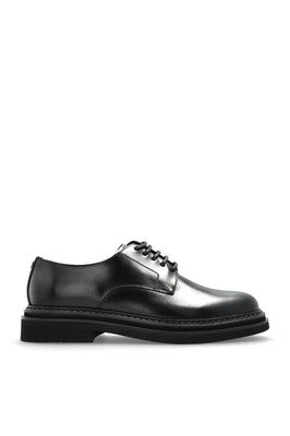 DOLCE&GABBANA Black Derby Leather Elegant Shoes New & Authentic