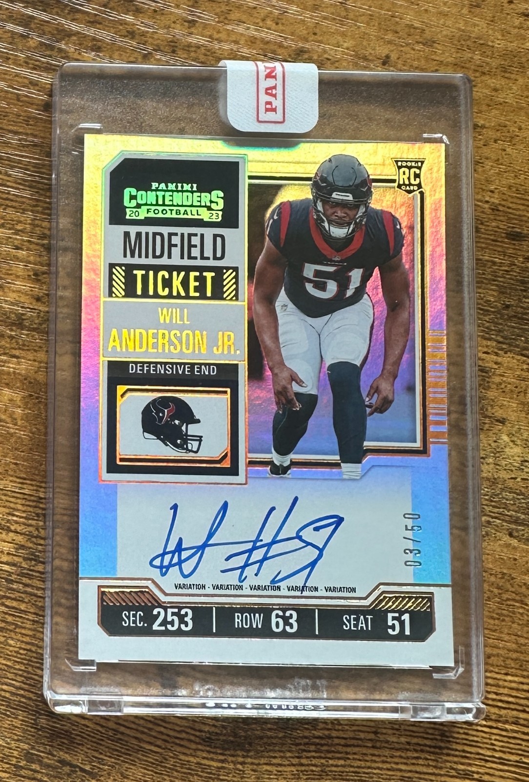2023 Panini Contenders Midfield Ticket Auto #140 Will Anderson Jr. /50 RC 14815