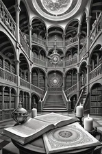 Black & White Abstract Galactic Library Canvas Wall Art Picture