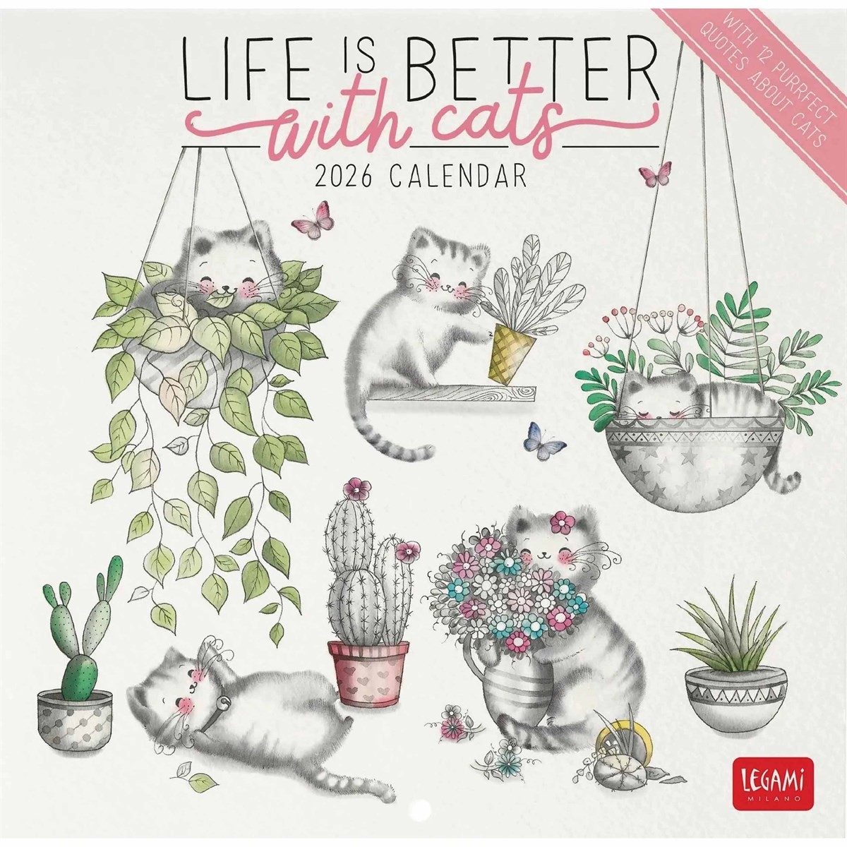 Life is Better With Cats Mini Calendar 2026, Wall Calendars, Month To View, Gift