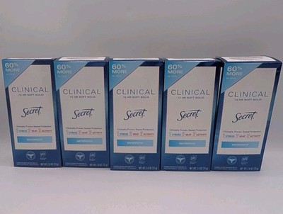 5 Pack Secret Clinical 72 HR Soft Solid Waterproof 2.6 oz exp 05/2027