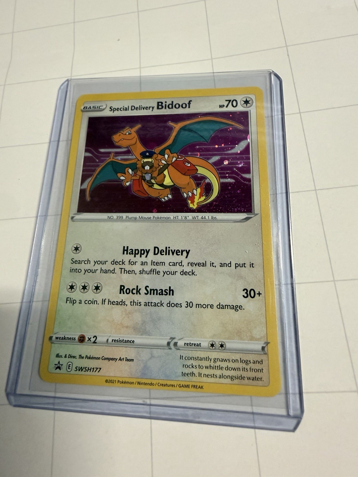 Pokemon TCG Special Delivery Bidoof SWSH177 Holo Promo (2021) Near Mint