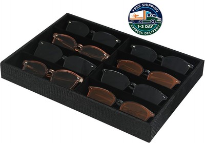 Bandeja organizadora para gafas de sol, 8 compartimentos para relojes (negro)