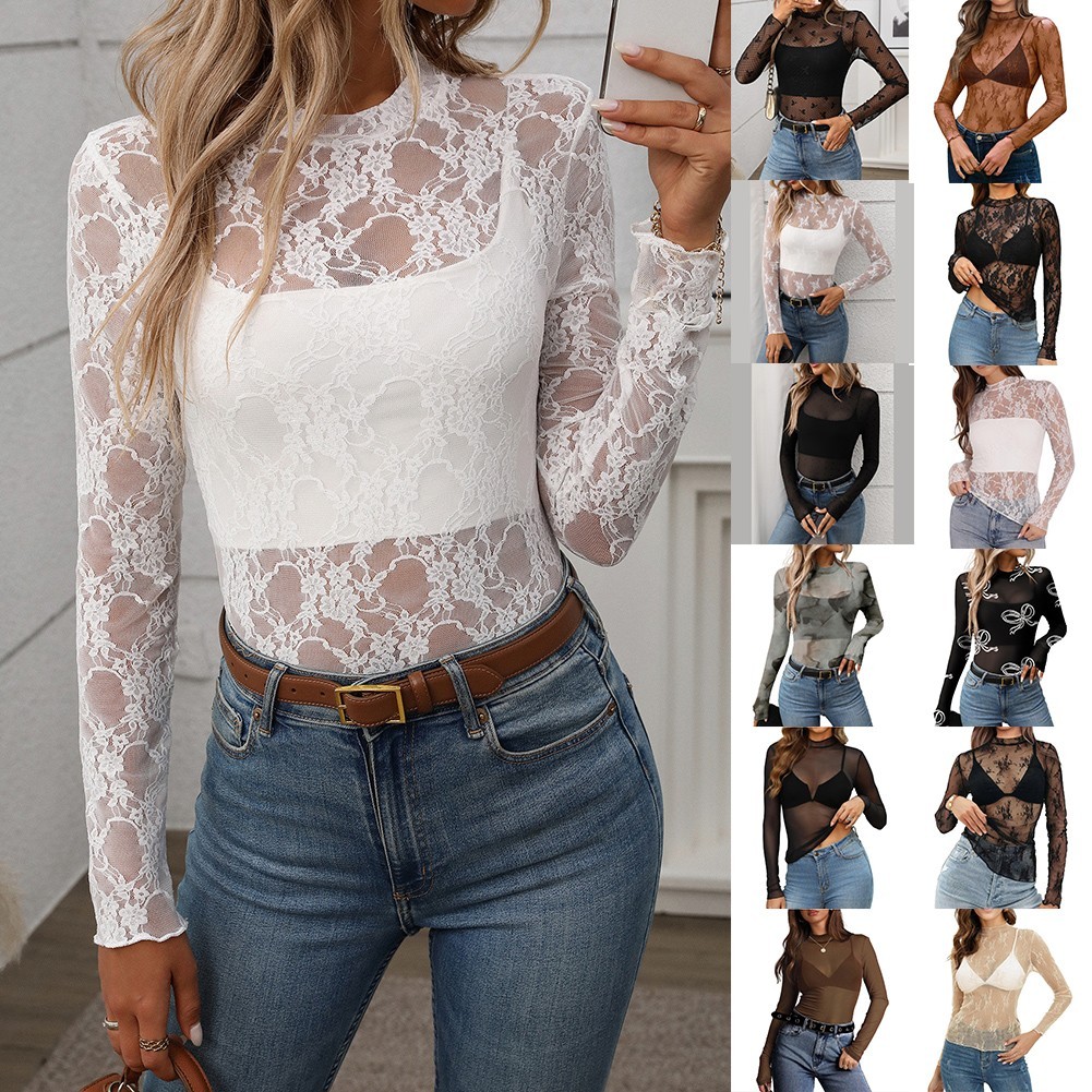 ALTRA Tessuto traspirante manica lunga top traforato design poliestere mesh filato