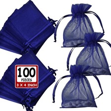 Navy Blue Organza Gift Bags 3 x 4 Inch 100 Pcs Mesh Drawstring Pouches