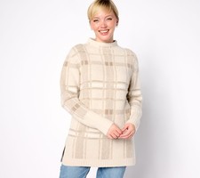 Isaac Mizrahi Live Women's Top Plus Sz Sweater 2X Soho Jumbo Plaid Gray A627998