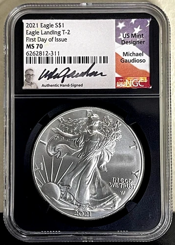 2021 Eagle S$1 Eagle Landing T-2 First Day Issue MS70 NGC SIGNED M.Gaudioso