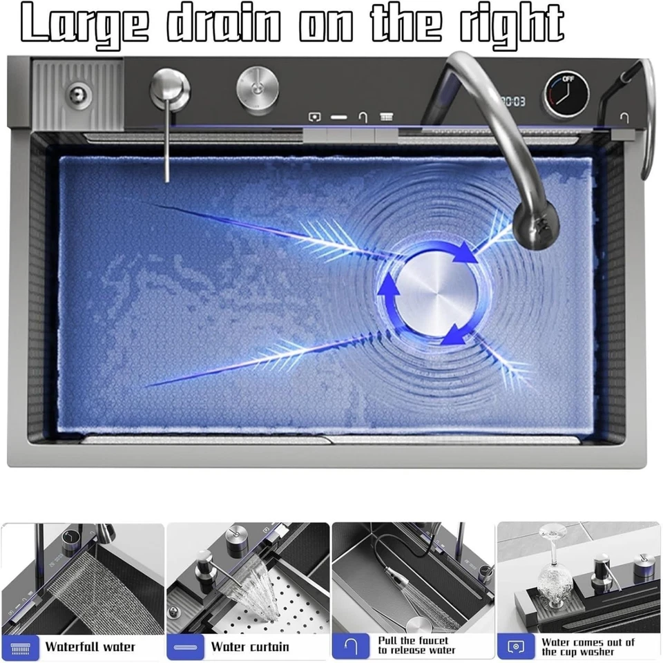 Küchenspüle Edelstahl Einbauspüle Spülbecken Wasserfallspüle Set mit Wasserhahn - Bild 4 von 4