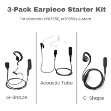 [3-Pack] Two-Way Radio PTT Earpiece Starter Kit Set for Motorola APX6000 XPR7580