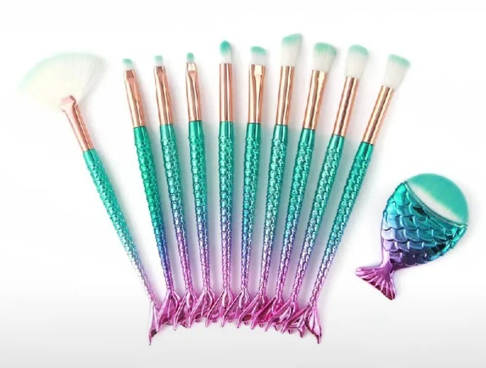 11 Pcs.de Brochas D Maquillaje, Forma D Cola D Pez. Alta calidad. Foto 3 de 4