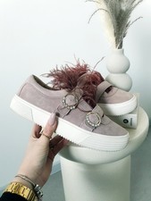 SCARPE SNEAKER ZARA NUOVE CON ETICHETTE ROSA taglia EU 39 PIUME E PELLE fibbia strass