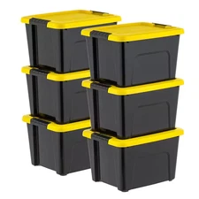 20 Qt. /5 Gal. Plastic Storage Bins with Lids, Black Latching Stackable Totes 6P
