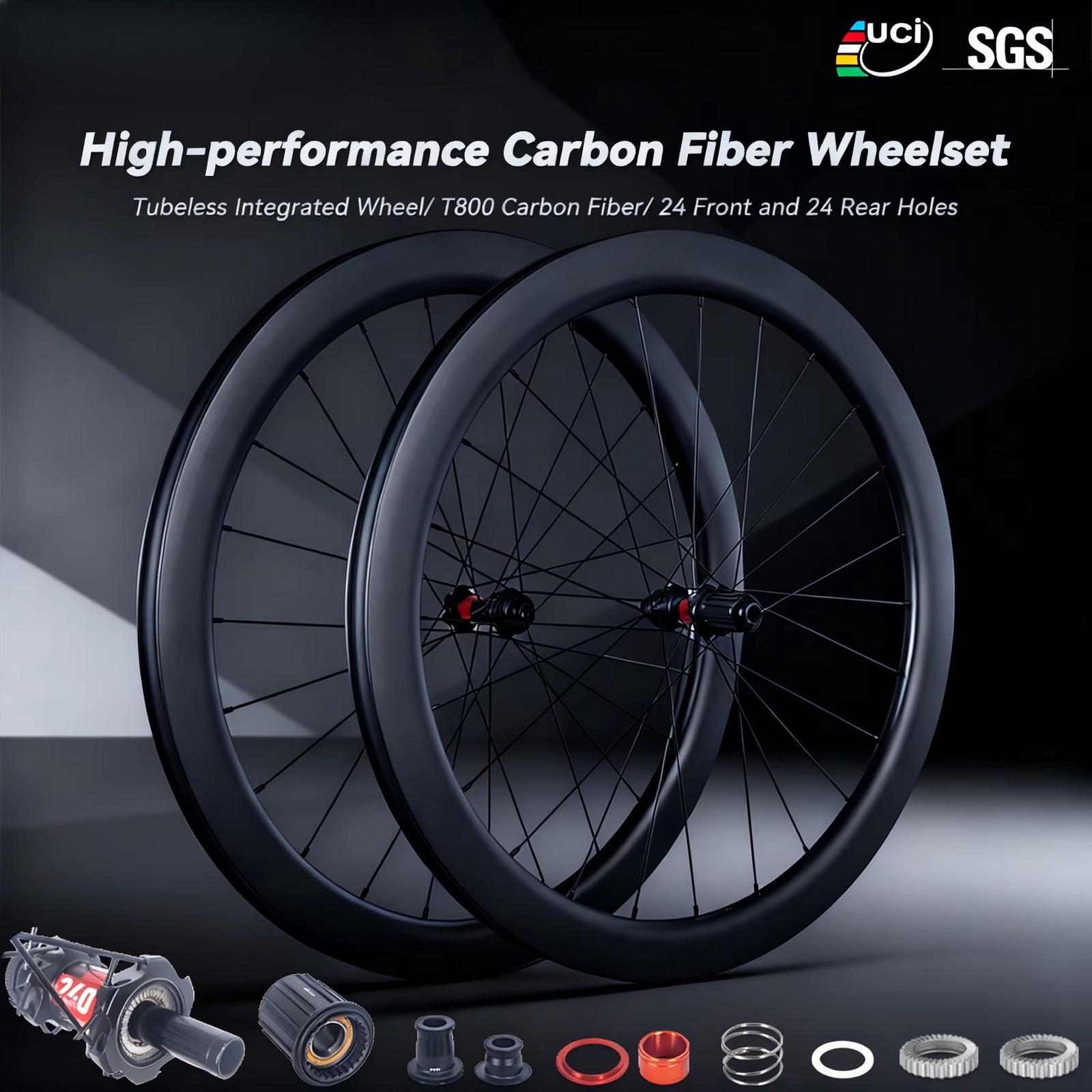 Set ruote bici da strada in carbonio ultraleggere 700c larghezza interna 25mm freno a disco clincher