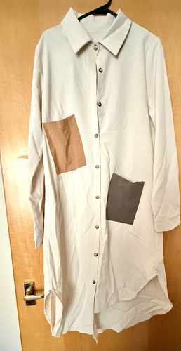 Women’s White Collared Long Sleeve Button Shirt Dress Patch Pockets M