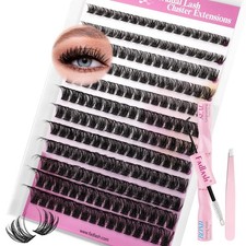 Lash Extension Kit with 0.07 D Curl Wispy Clusters, Bond, Seal, and Tweezer
