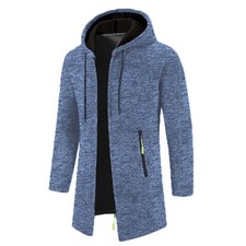 Men Knitted Cardigan Long Coats Male Hooded Long Sleeve Zip Pocket Slim Warm Coa