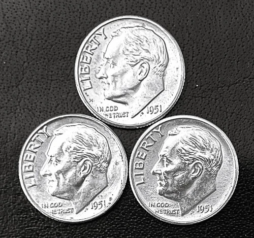1951  P-D-S 10c SILVER Roosevelt Dimes.  BU/BU/AU++  Year Set.     (R193)