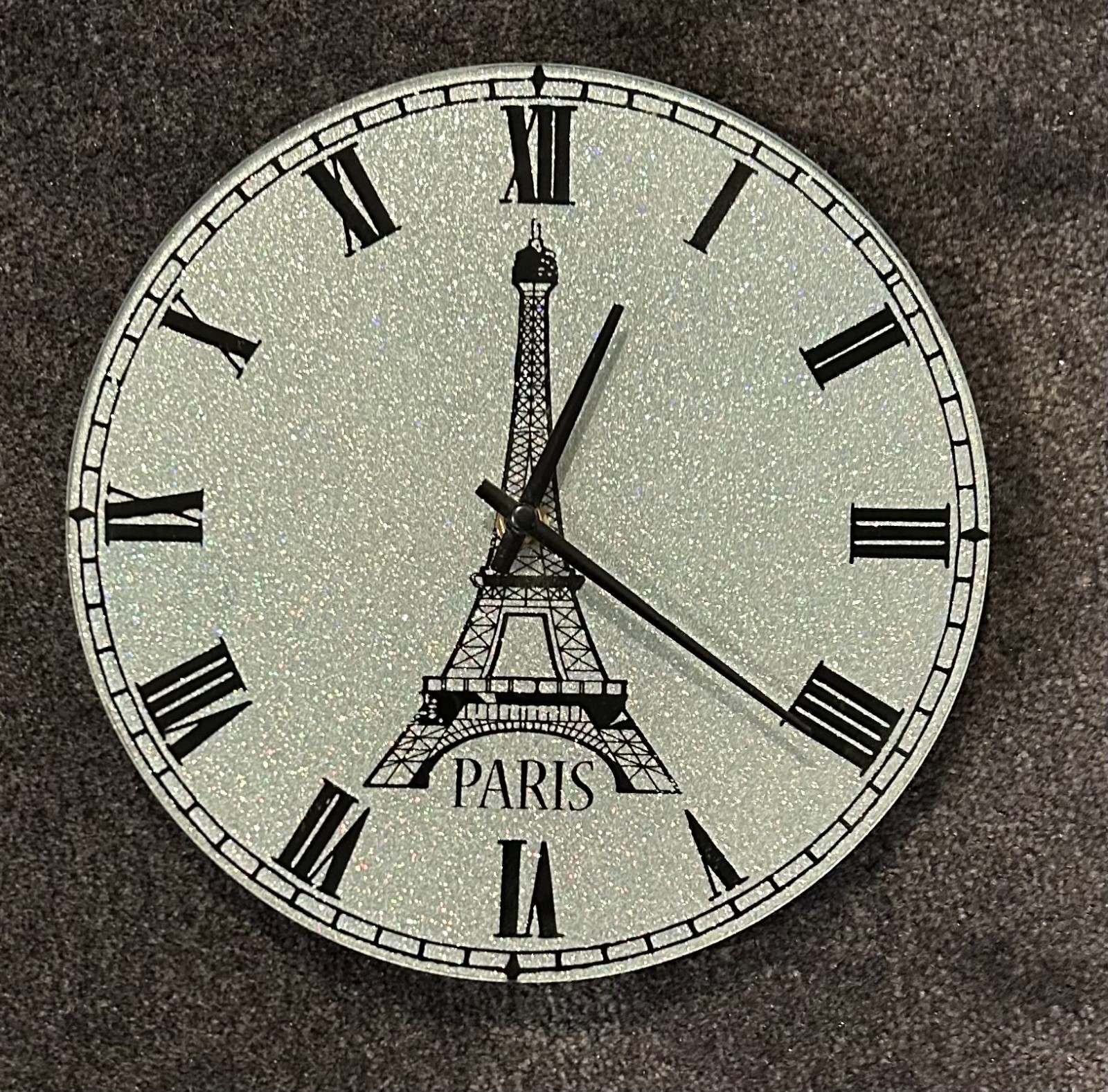 10 Inch Silver Sparkle Eiffel Tower Wall Clock