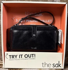 New -  The Sak Redwood 3 In 1 Crossbody Wallet Wristlet in  Black Leather