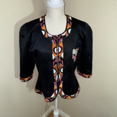 Renzo Blazer  Größe Embroidered XL/44  100% Cotton 1/2 Sleeve Lined Vintage