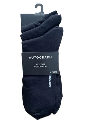 M AND S AUTOGRAPH Marks & Spencer Mens Socks Black 12.5-14.5 Autograph Egyptian Cotton Rich 3Pairs