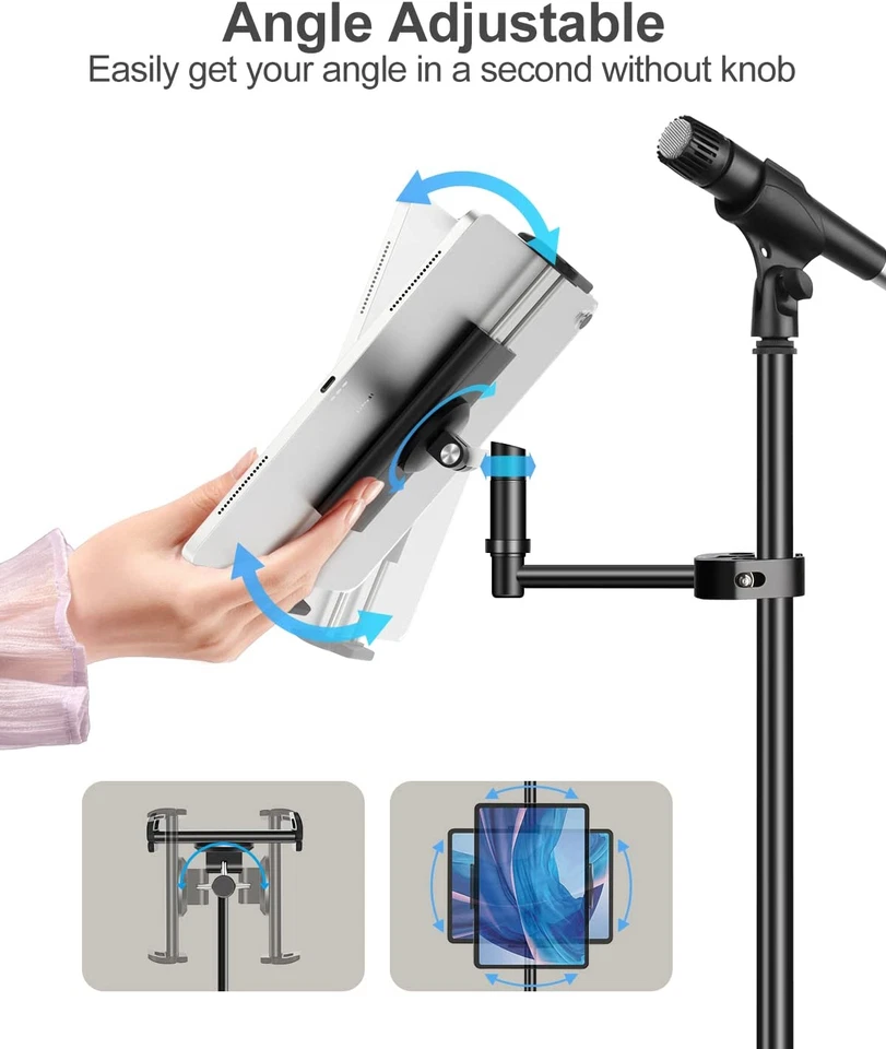 Alluminio Supporto Tablet Asta Microfono, Montaggio Laterale Supporto Ipad E Mic - Immagine 4 di 4
