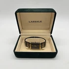Vintage Seiko Lassale 22mm Tank Watch in Original Box Gold Tone Black Stainless