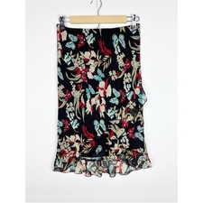 Vintage Y2K Midi Skirt Floral Butterfly Asymmetrical Ruffle Fairycore Small