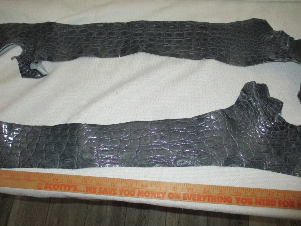 Genuine exotic gray HIDE SKIN grey partial CROCODILE flank side x2  accessories - Image 3 of 4