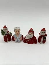 Vtg Set Enesco Porcelain Bisque Christmas Thimbles Decorations Santa & Mrs Claus