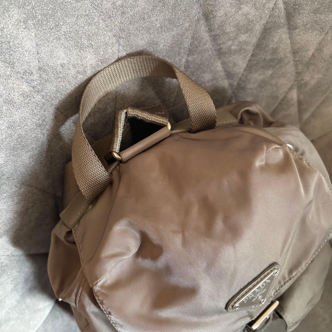 PRADA nylon mini backpack khaki triangular logo n… - image 6