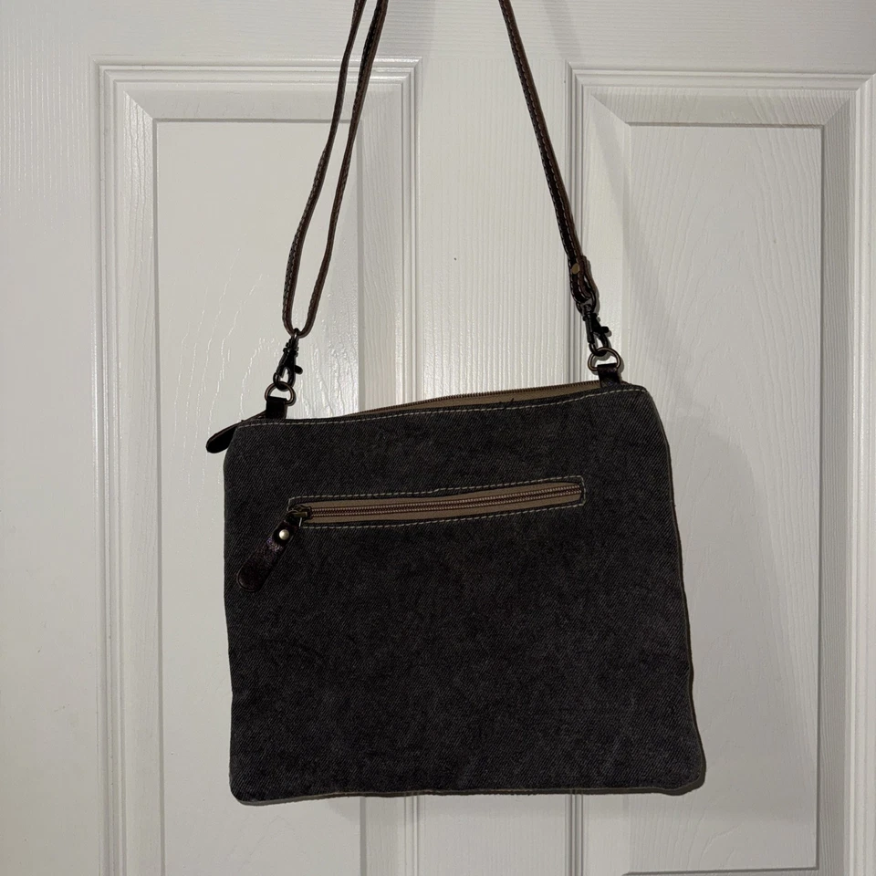 Myra Medium Crossbody In Tufts Pattern With Cow Print And Turquoise Stones - Image 3 of 4