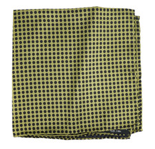 NWOT Italo Ferretti Satin Gold w Black Dots Silk Pocket Square Italy 14"