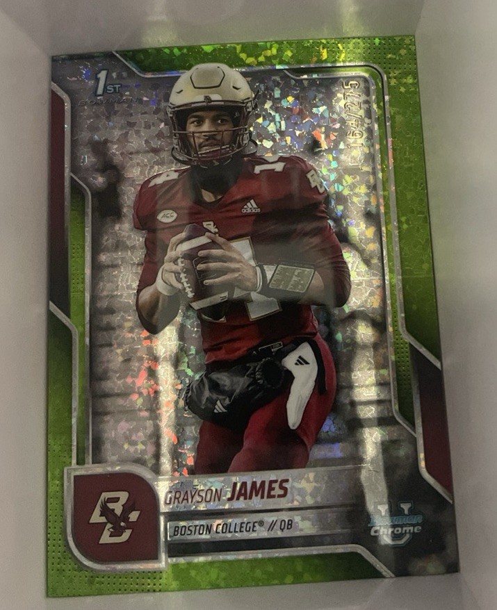 2025 Bowman University Chrome - Grayson James #75 Lime Green Mini-Diamond...
