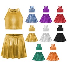 Kids Girls Dress Up Disco Vest With Skirts Latin Dancewear Competition Dance