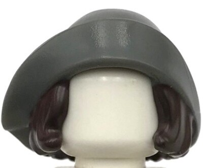 Lego New Dark Bluish Gray Minifigure Hair Combo Hat w/ Hair Soft Folded Brim
