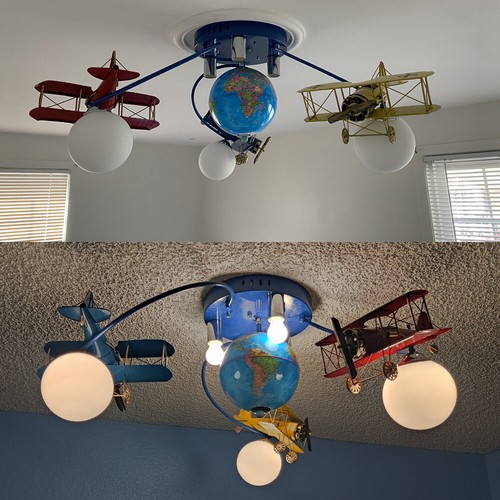 Modern LED Chandelier Lamp Airplane Globe Ceiling Light Fixture for Kids Room - Picture 9 of 9