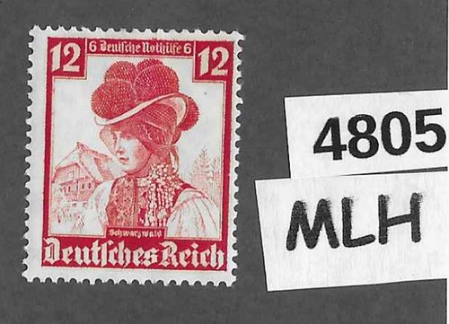 #4805 MLH Stamp / 1935 Sc B74 / PF12 / Native costume of Black forest Germany - Photo 1 sur 1